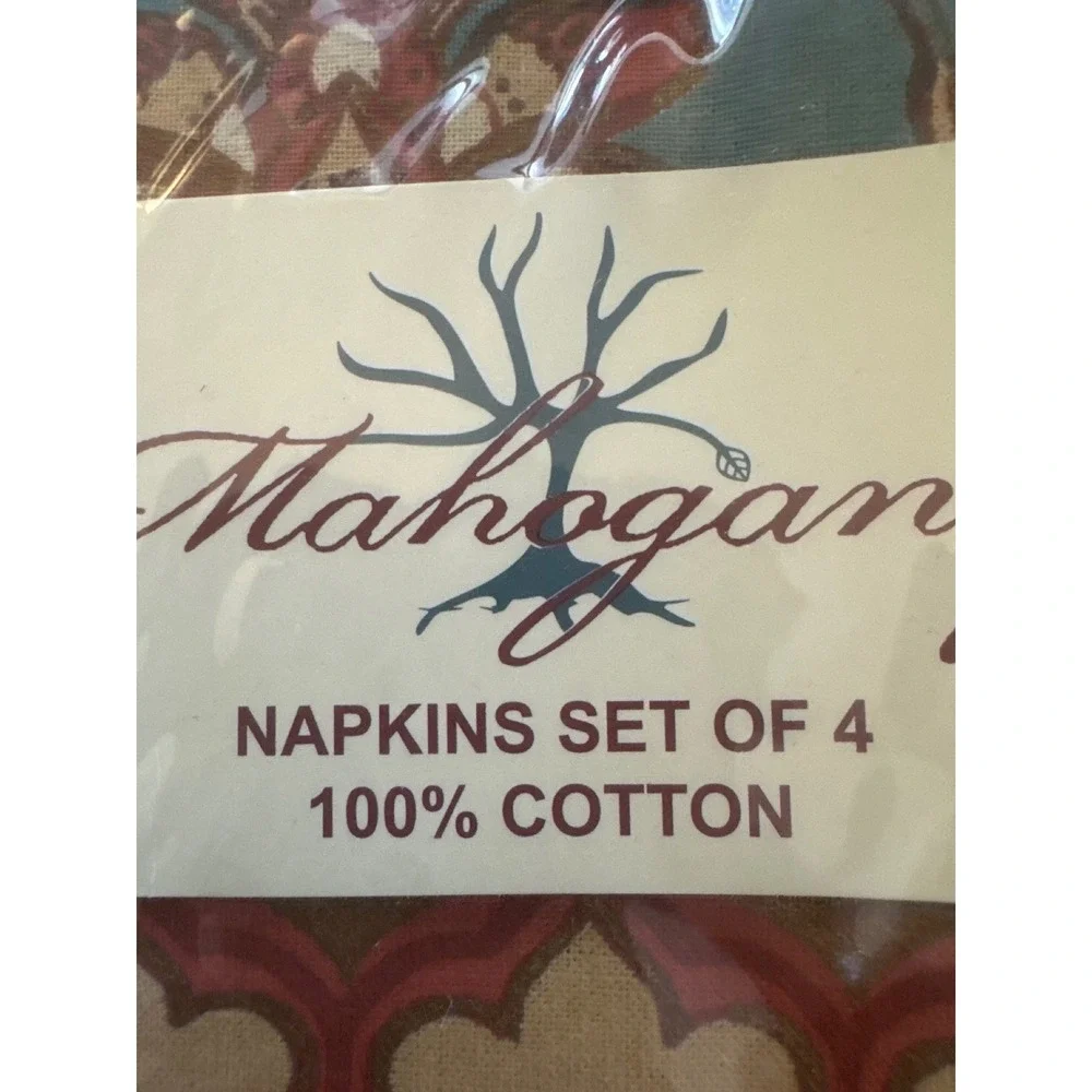 Mahogany Cotton Napkins Set of 4 Teal Rust Floral Block Print 18x18 S12NP India